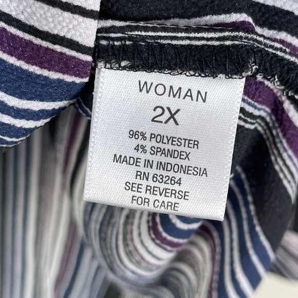 Roz & Ali Womens Plus 2X Striped Roll Tab Sleeve Blouse Pockets Top Shirt - Picture 4 of 9